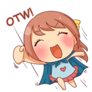 🏃 f266afc5 OTW! fofo, anime, chibi, desenho animado, feliz, exclamação whatsapp sticker