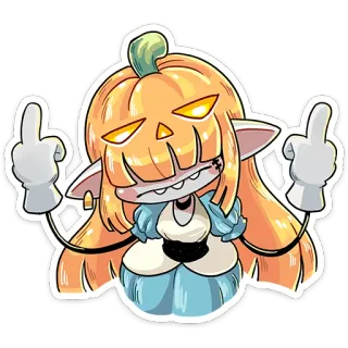 🖕 161a82ac 贴纸, 南瓜, 万圣节, 角色, 卡通, 中指, 冒犯, 粗鲁 telegram sticker