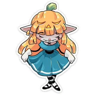 💃 81a6088a 南瓜, 精灵, 万圣节, 贴纸, 可爱, 连衣裙, 卡通, 角色 telegram sticker