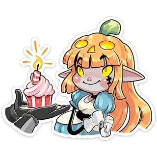 🎂 e458062d 南瓜, 万圣节, 生物, 女孩, 蛋糕, 生日, 可爱, 插画 telegram sticker