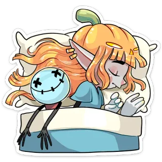😴 fafe1bbf 睡觉, 南瓜, 精灵, 幻想, 枕头, 床, 可爱 telegram sticker