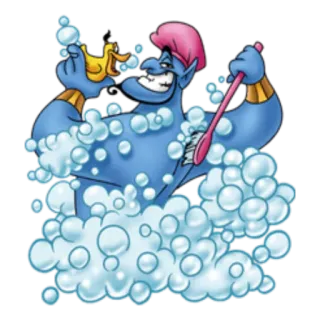 💦 017c8900 Genie Aladdin genio, aladdin, dibujos animados, disney, baño, burbujas, pato de goma telegram sticker