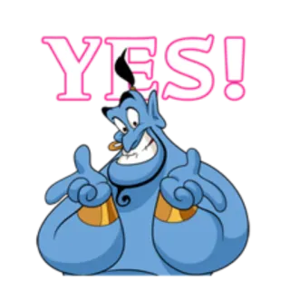 😊 65951aad Genie Aladdin YES! genio, Aladdín, sí, pulgar arriba, dibujos animados telegram sticker