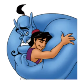 👫 b3ce9b2d Aladdin Disney, dibujos animados, Genio, abrazo, amistad telegram sticker