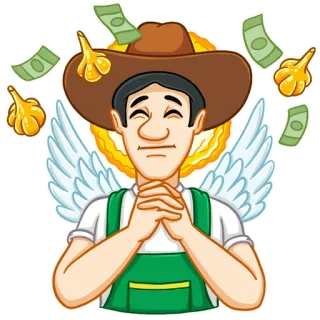 😇 fb9bd640 petani, uang, sayap, lingkaran cahaya, berdoa, bawang putih whatsapp sticker