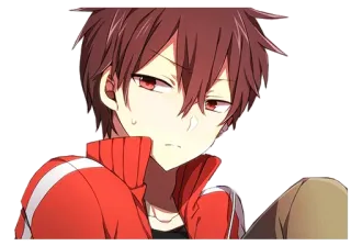 😒 56109252 动漫, 卡通, 无聊, 红色, 棕色头发, 严肃 telegram sticker