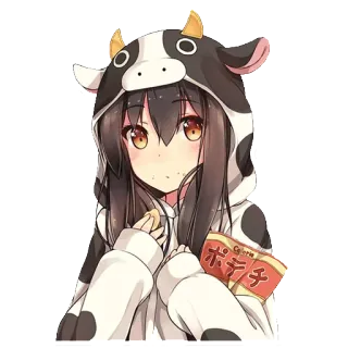 😌 9d3b51f5 ポテチ 动漫女孩, 奶牛, 土豆, 薯片, 卡哇伊, 可爱, 零食 telegram sticker
