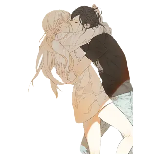 💋 ba266078 亲吻, 动漫, 浪漫, 情侣, 爱, 艺术 telegram sticker