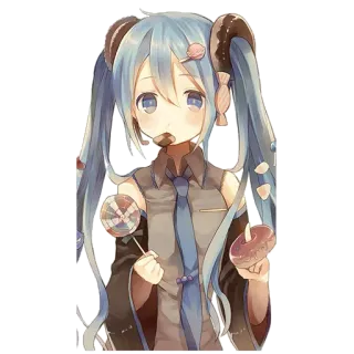 😋 c5fb5181 Hatsune Miku 动漫, 女孩, 可爱, 棒棒糖, 甜甜圈, 初音未来, Vocaloid telegram sticker