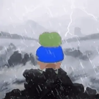 ☠️ b7b1dcef Pepe the Frog Pepe la grenouille, grenouille, grenouille triste, mème, pluie, éclair telegram sticker