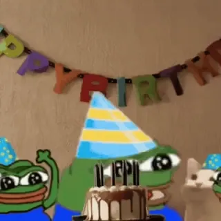🎂 d4c526b8 Pepe the Frog HAPPY pepe, anniversaire, grenouille, fête, joyeux, gâteau, meme telegram sticker