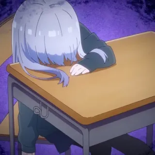 🤍 845b0105 animé, dormir, table, fatigué, personnage, épuisé, école, bureau telegram sticker