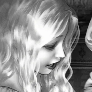 ♟ 09ba606c 女の子, ポートレート, 悲しい, 長い髪, アート, イラスト, 白黒 whatsapp sticker