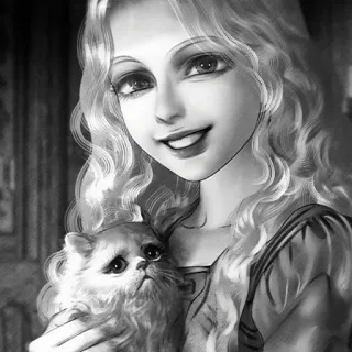 ♟ 0dd263dc 女の子, 猫, グレースケール, ポートレート, アニメ, かわいい whatsapp sticker