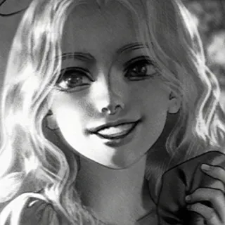 ♟ 62abf4c9 ブロンドの女の子, 笑顔, 白黒, ポートレート, 女性, グレースケール, スケッチ whatsapp sticker