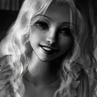 ♟ 74e1cdd6 女性, 金髪, 笑顔, アート, スケッチ, グレースケール whatsapp sticker