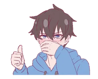 ❤️ 07c4059c Anak laki-laki anime, Malu-malu, Jempol ke atas, Hoodie, Lucu, Kartun, Ilustrasi whatsapp sticker