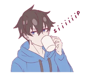 ❤️ 6235ca0e delicious Anime, Anak laki-laki, Minum, Kopi, Lucu, Hoodie whatsapp sticker
