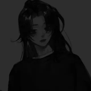 🤍 1cd37e26 garota anime, cabelo escuro, triste, monocromático, artístico, ilustração whatsapp sticker