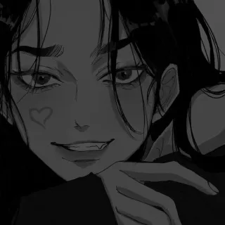 🤍 b5f0c3d7 anime, garota, coração, adesivo, escala de cinza, cabelo escuro whatsapp sticker