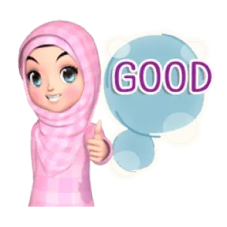 ✳️ af480493 GOOD Cartoon, Mädchen, Daumen hoch, Gut, Islamisch, Hijab whatsapp sticker