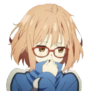 😳 980ae569 Mirai Kuriyama Beyond the Boundary Anime, Óculos, Fofa, Garota, Triste, Rubor, Tímida telegram sticker