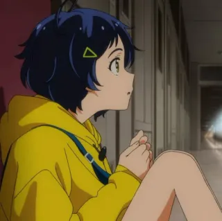 🫐 23c96b73 anime, girl, yellow hoodie, character, school setting telegram sticker