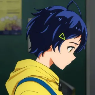 🫐 44f3235a anime, girl, yellow hoodie, blue hair, cartoon telegram sticker