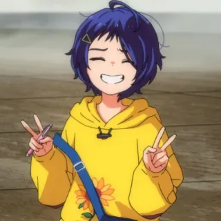 🫐 62a4b403 anime, girl, happy, peace, yellow hoodie, sunflower telegram sticker