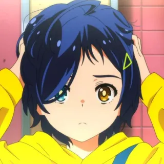 🫐 87519e7c Ai Ohto Wonder Egg Priority anime, character, blue hair, yellow, Wonder Egg Priority, Ai Ohto telegram sticker
