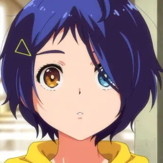 🫐 dcf18c05 anime, character, girl, portrait, blue hair, yellow hoodie telegram sticker