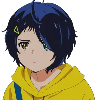 😠 933aa122 Ai Ohto Wonder Egg Priority anime, girl, yellow hoodie, Ai Ohto, cartoon, female, character telegram sticker