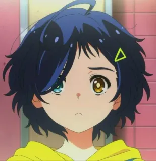 😕 a6465b4c Ai Ohto Wonder Egg Priority anime, character, girl, blue hair, odd eyes telegram sticker