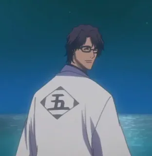 😊 3d88aa2f Sosuke Aizen Bleach Anime, Kapitän, Brille, Ruhig, Nacht telegram sticker