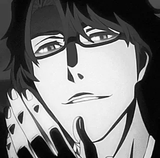 ♥ 7a9c5afd Aizen Bleach Anime, Schurk, Bril, Grijns telegram sticker