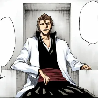 🧬 72157a50 Aizen Sosuke Bleach Manga, Anime, Bösewicht, Grinsend, Sitzend telegram sticker
