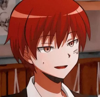 🌪 7d6759a9 Karma Akabane Assassination Classroom anime, rude włosy, kreskówka, Karma, Akabane, uśmieszek telegram sticker