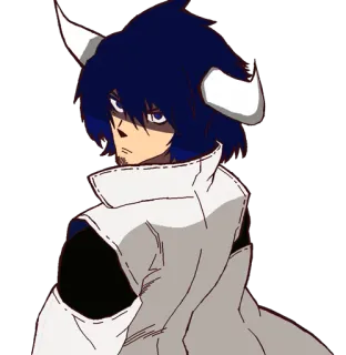 😎 1398da16 animé, cornes, cheveux bleus, manteau whatsapp sticker