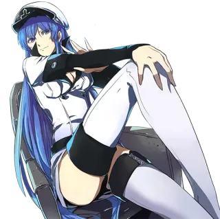 😏 6ccd3999 Esdeath Akame ga Kill! Anime, femme, cheveux bleus, militaire, méchant telegram sticker