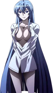 😏 73415f7a animé, fille, cheveux longs, cheveux bleus, sexy, chemise ouverte telegram sticker