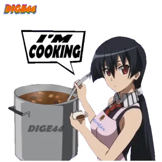 👩‍🍳 43dfa741 I'M COOKING готовка, аниме, еда, шеф-повар, стикер, мультфильм telegram sticker