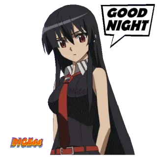 🛌 af4d0251 Akame Akame ga Kill! GOOD NIGHT Аниме, Акаме, Спокойной ночи, Персонаж, Черные волосы, Красные глаза telegram sticker