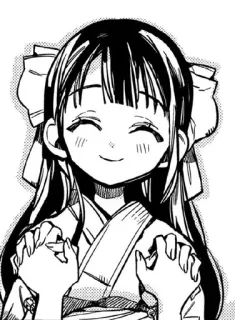 🍙 babd5a15 fille anime, manga, souriant, mignon, noir et blanc whatsapp sticker