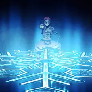 🌀 46c90010 Akaza Demon Slayer 动漫, 恶魔, 武术, 蓝色, 战斗, 姿势 telegram sticker