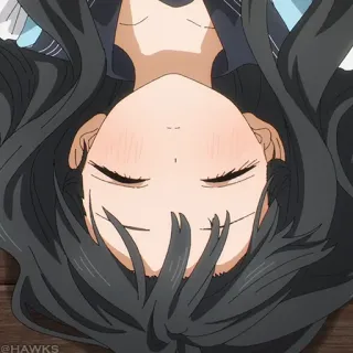 🎐 111c0308 @HAWKS 애니메이션, 여자, 검은 머리, 누워있는 telegram sticker