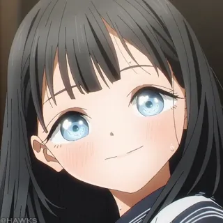 💠 6003fe01 애니메이션 여자, 귀여운, 파란 눈, 검은 머리, 미소, 교복 telegram sticker