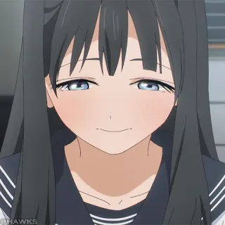 🎐 6f1e8beb 애니메이션, 소녀, 교복, 웃는, 귀여운, 양갈래, 검은 머리 telegram sticker