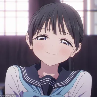 🎐 906ce0f0 @HAWKS 애니메이션, 소녀, 교복, 미소 telegram sticker