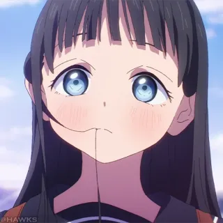 🎐 ebe9b315 @HAWKS 애니메이션, 소녀, 귀여운, 눈, 머리카락, 파란색, 캐릭터 telegram sticker