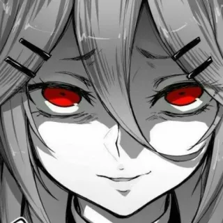 🖤 3dd879ab anime, cartoon, red eyes, creepy, girl, character whatsapp sticker